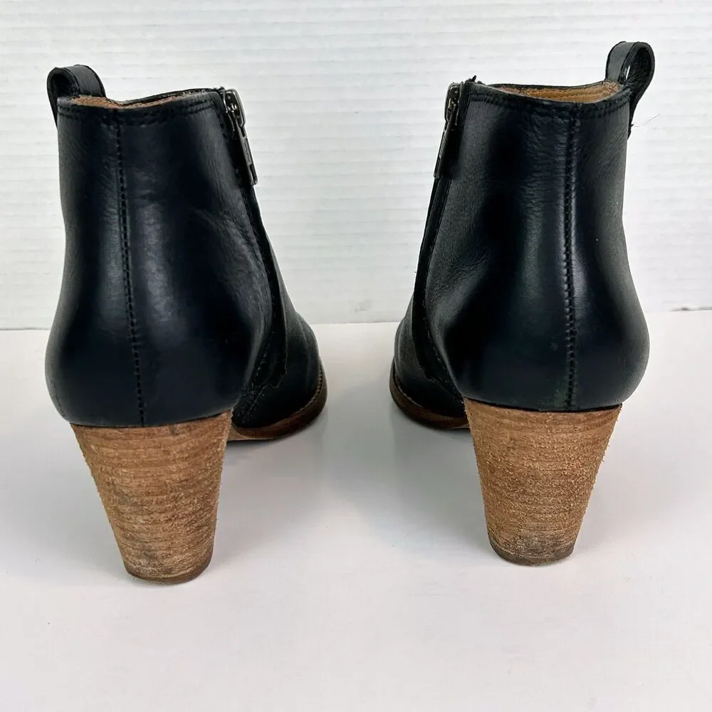 Madewell Billie Boot Black Ankle Booties Stacked Heel Full Leather Classic sz 8